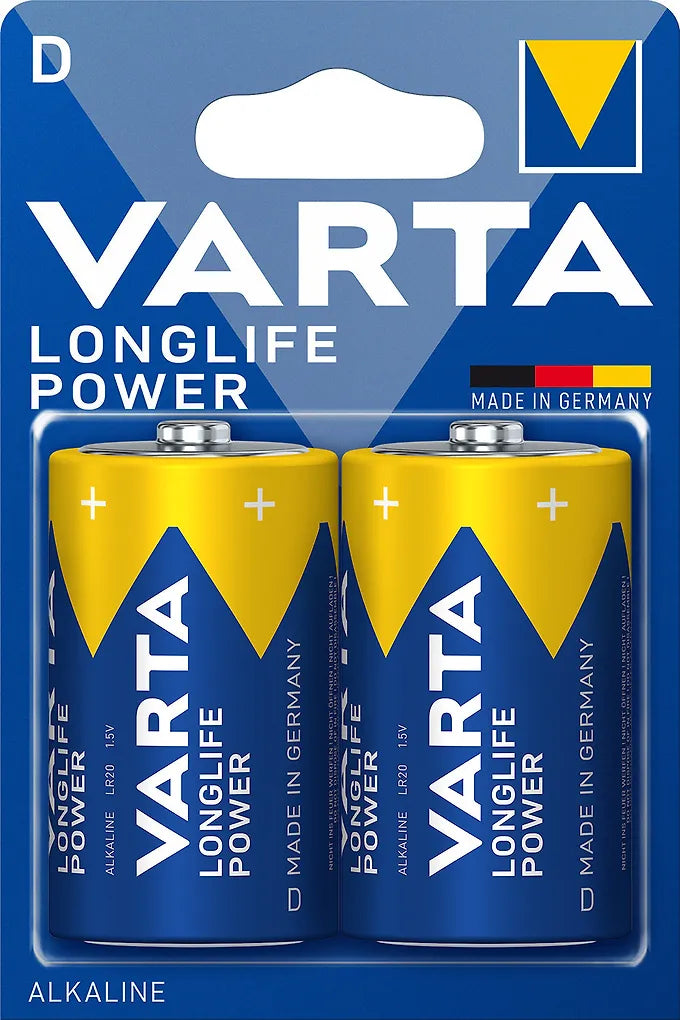 Varta Longlife Power alkaliska batterier, 2 st. D (LR20) batterier