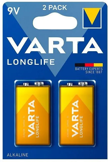 Varta Longlife alkaliskt batteri, 9V, 2 st.