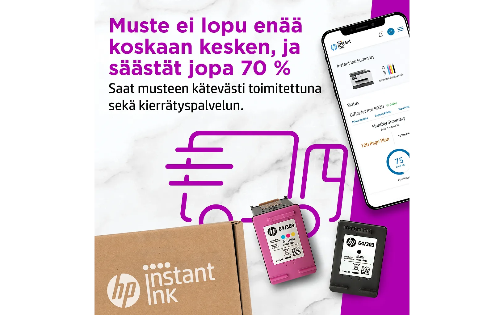 HP 304 -mustekasettipakkaus, musta ja kolmiväri
