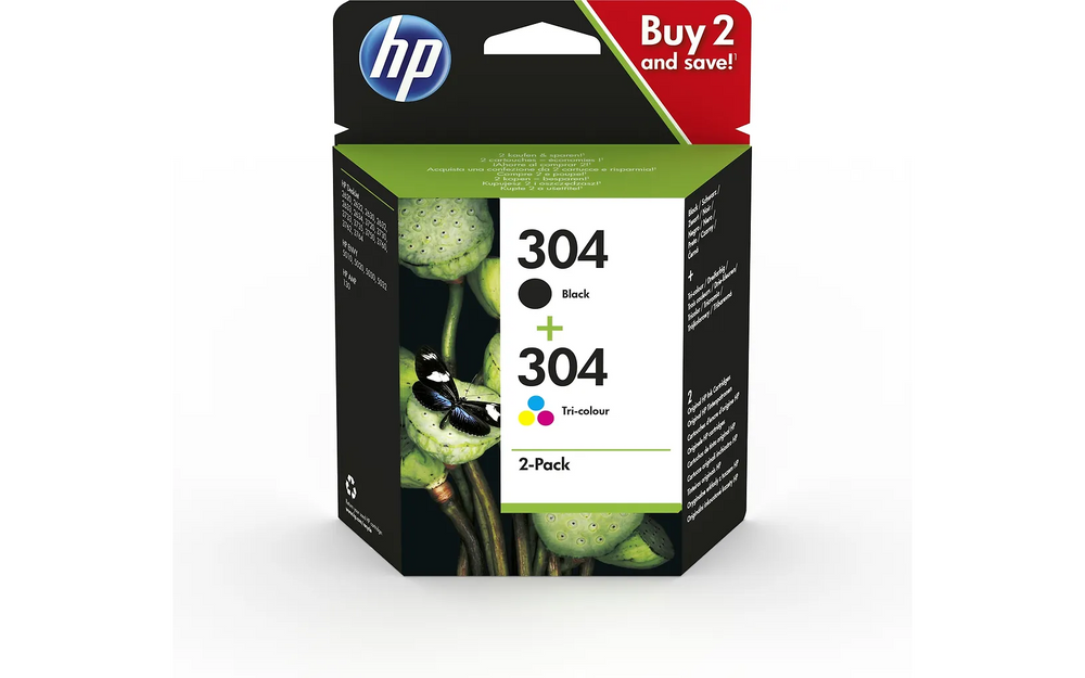 HP 304 bläckpatronspaket, svart och trefärgs