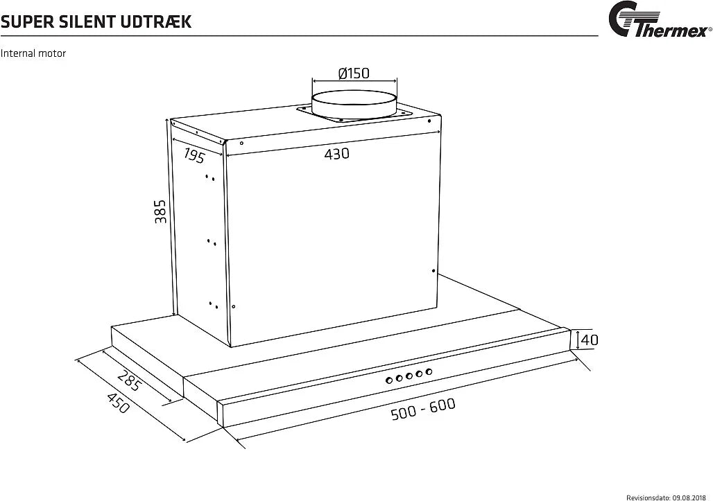 Thermex Super Silent Slider spännhuva, vit, 60 cm