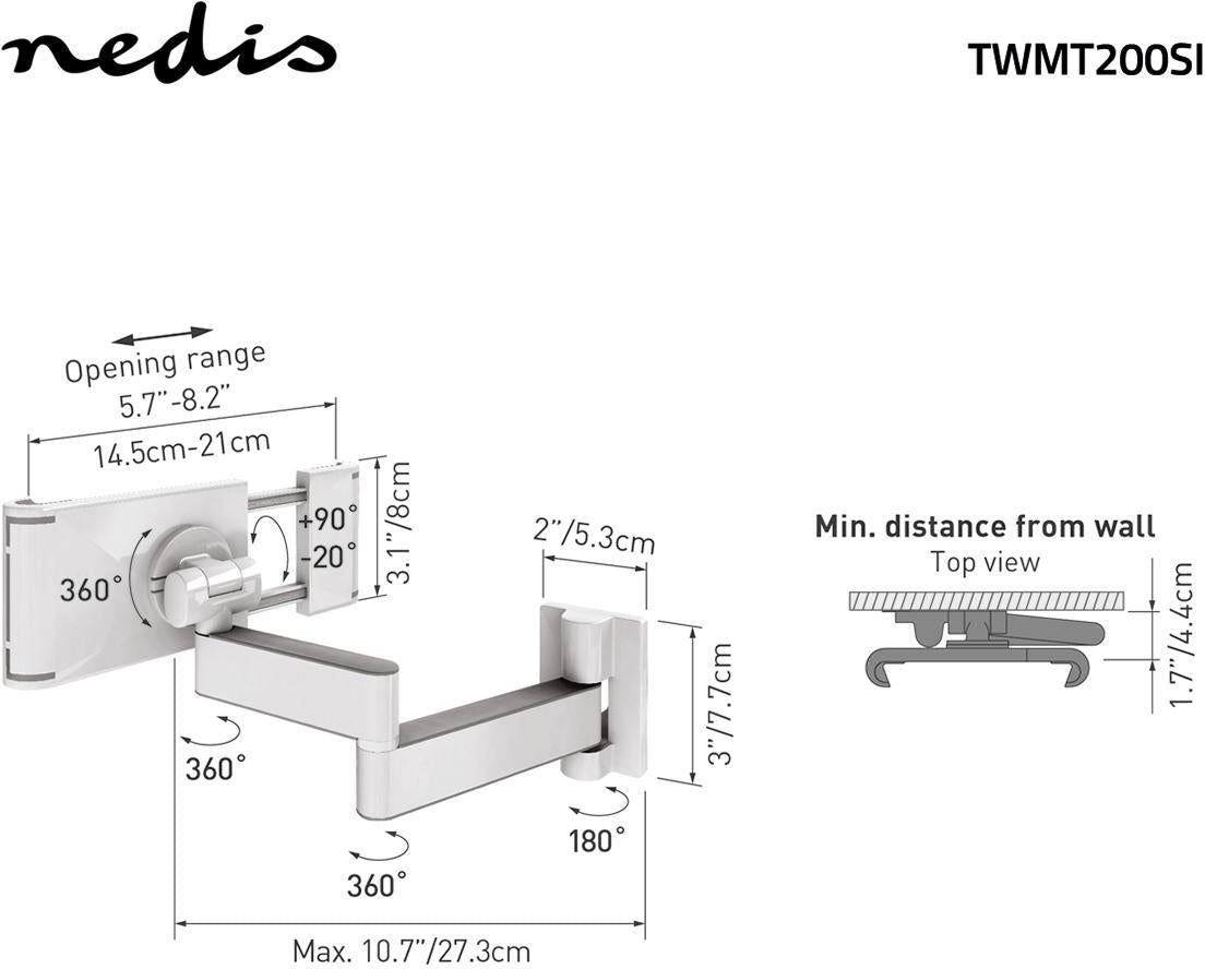 Nedis Tablet-Teline seinään, 7-12", täysin säädettävä – 5