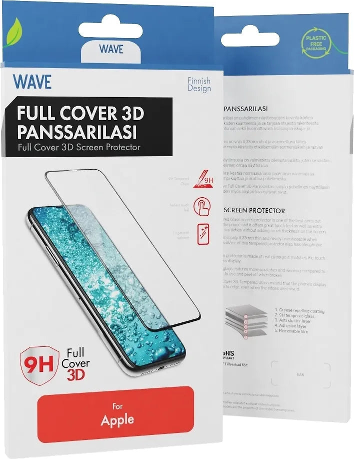 Wave Heltäckande Härdat Glas, iPhone 12 Pro Max, Svart Ram