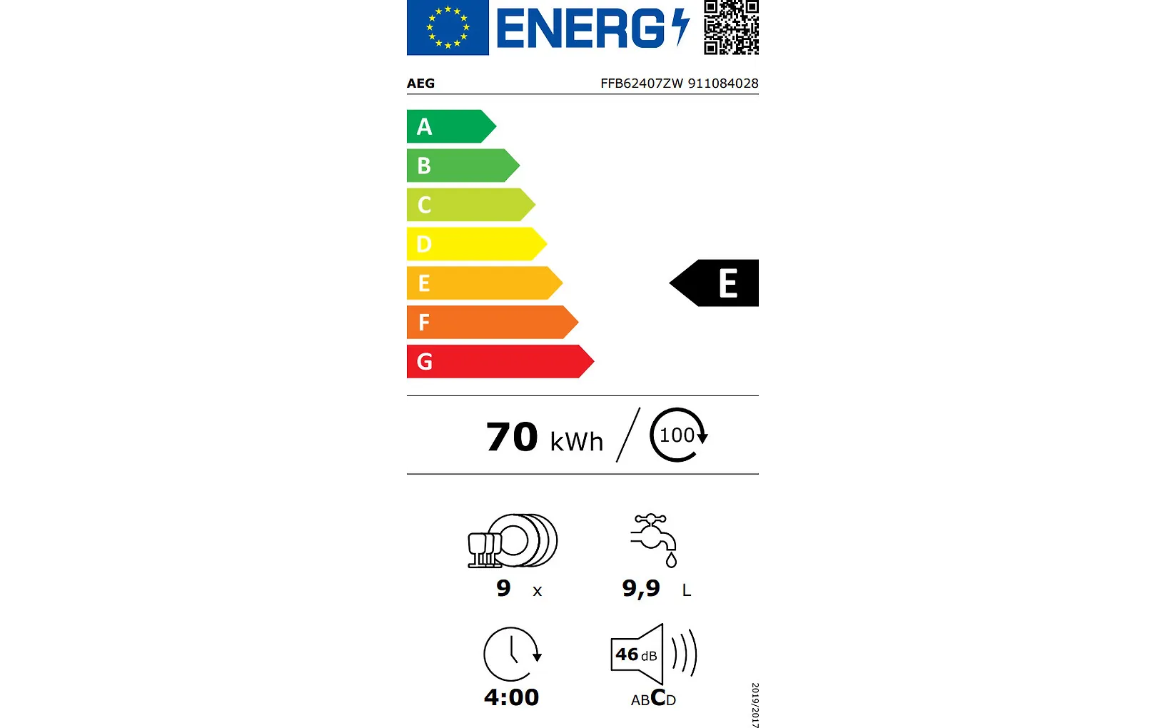 AEG FFB62407ZW diskmaskin i 6000-serien, vit