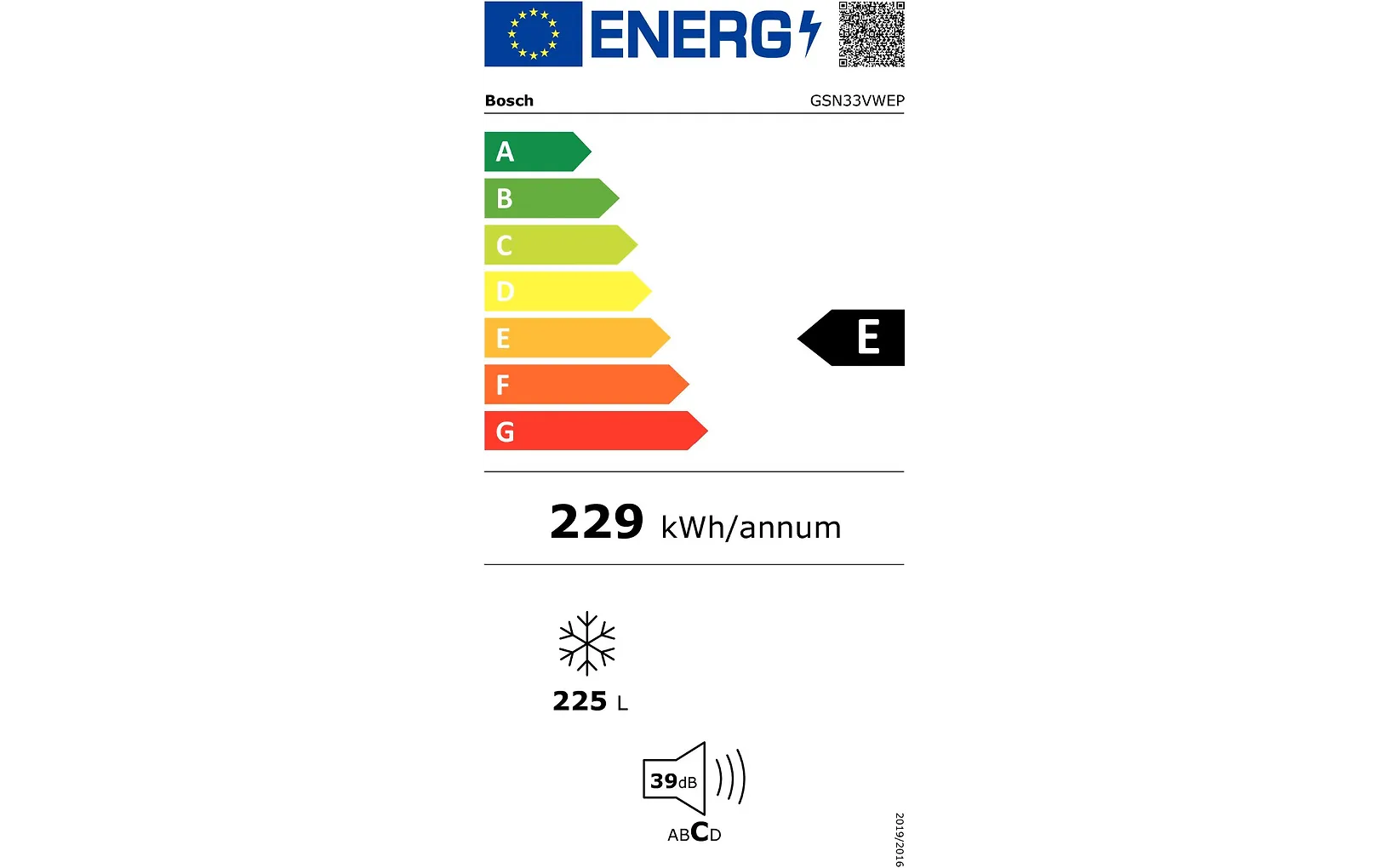 Bosch GSN33VWEP Serie 4 frysskåp, vit