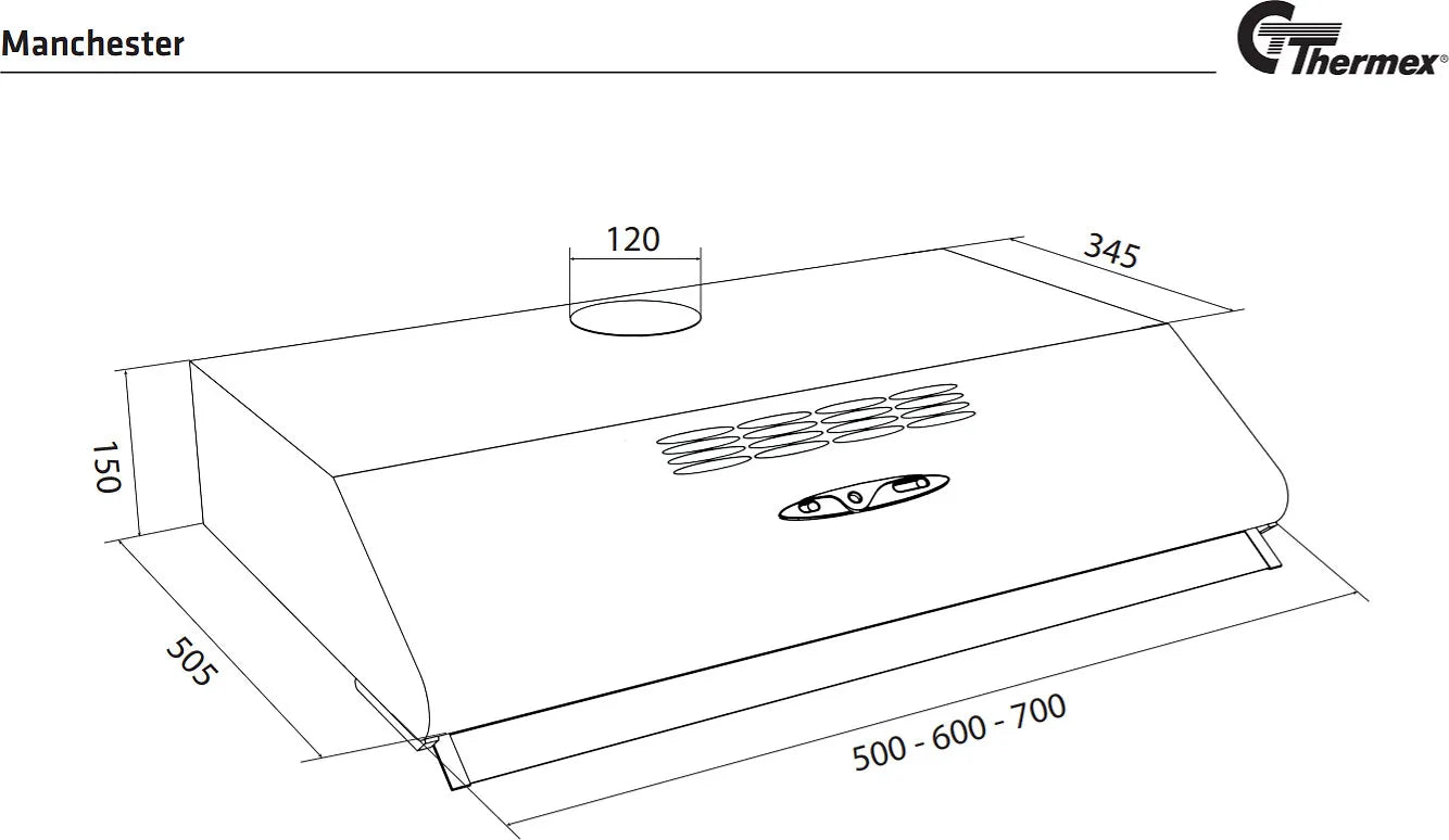Thermex Manchester Standard spisfläkt, vit, 50 cm