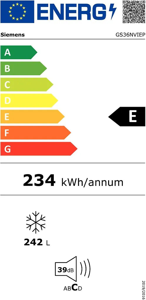 Siemens GS36NVIEP iQ300 frysskåp, stål