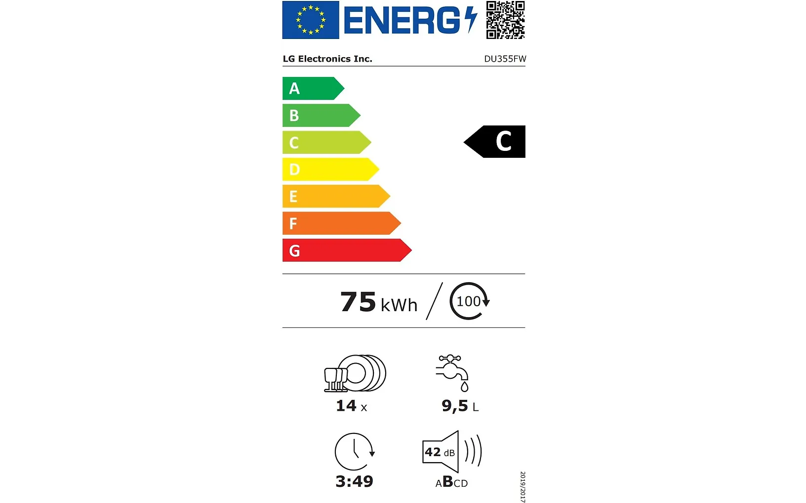 LG DU355FW diskmaskin, vit