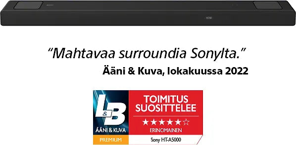 Sony HT-A5000 5.1.2 Dolby Atmos Soundbar -äänijärjestelmä