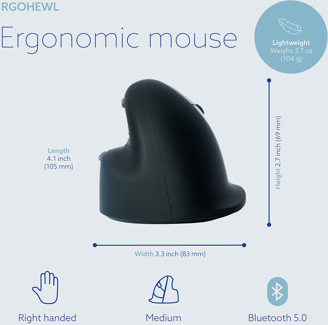 R-Go HE Break -ergonominen hiiri, BT, M-koko, oikealle kädelle – kuva 6