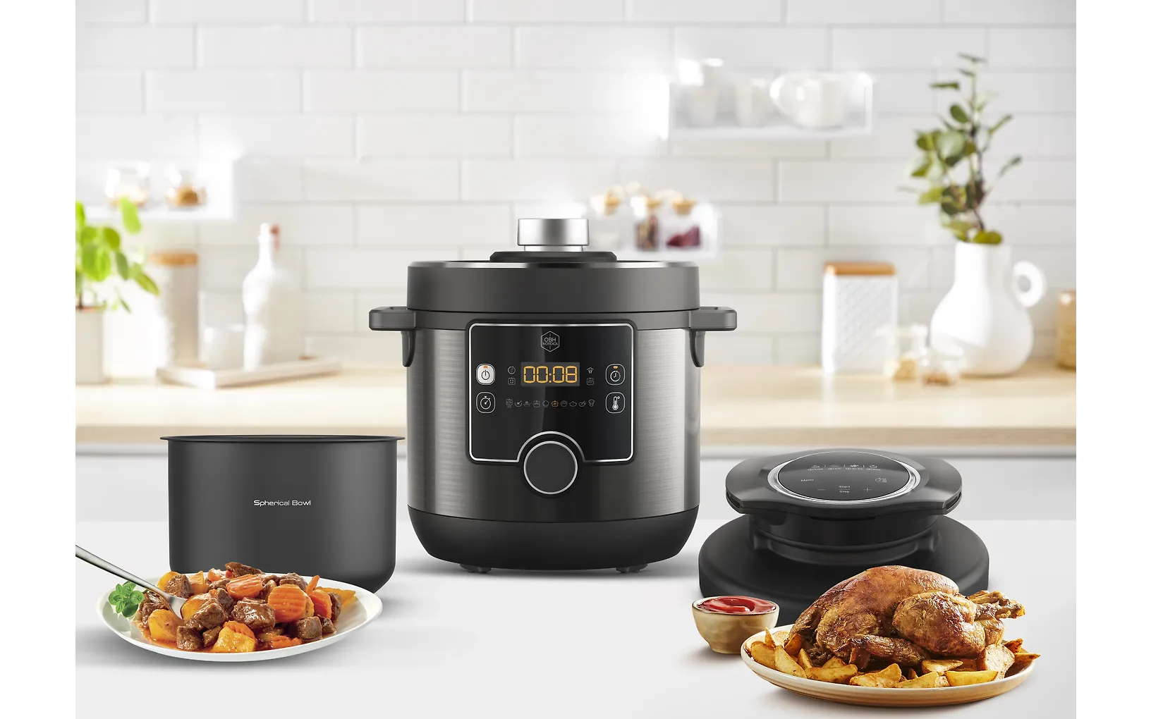 OBH Nordica Turbo Cuisine & Fry Multicooker QK7788S0 -monitoimi airfryer, 7,6 L