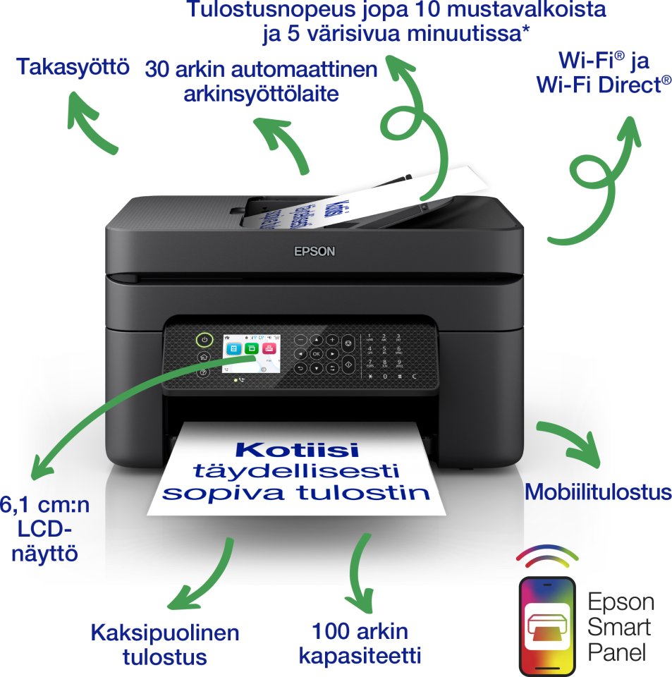 Epson WorkForce WF-2950DWF -mustesuihkumonitoimitulostin