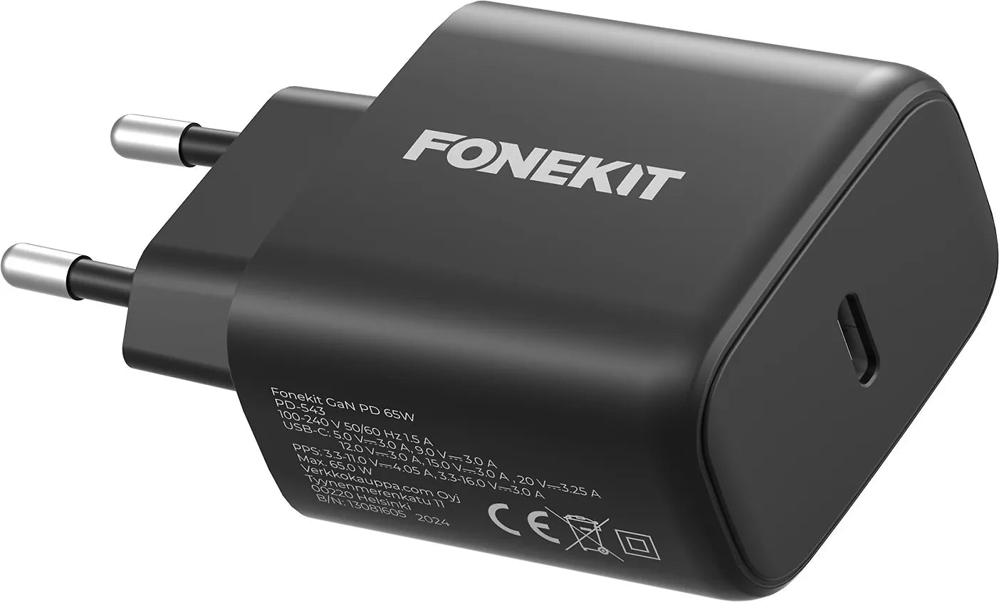 FoneKit GaN PD 65W -nätladdare, USB-C, svart