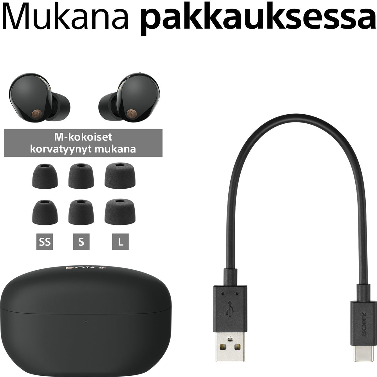 Sony WF-1000XM5 langattomat vastamelunappikuulokkeet, musta – kuva 8