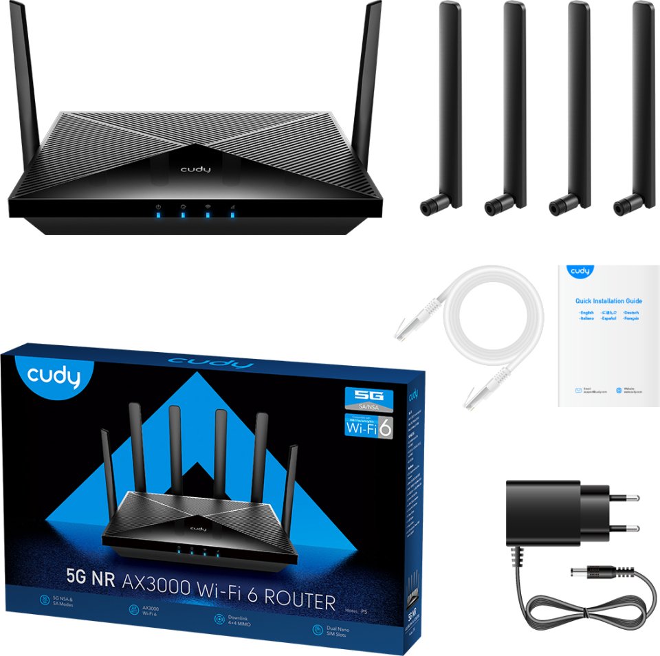 Cudy P5 AX3000 5G/4G/LTE -modeemi ja WiFi 6 Mesh -tukiasema