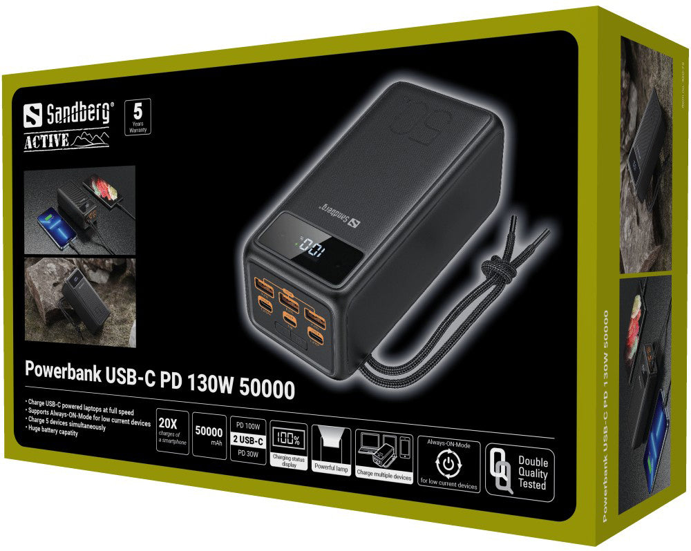 Sandberg -varavirtalähde, USB-C PD 130W, 50 000 mAh, musta – 5