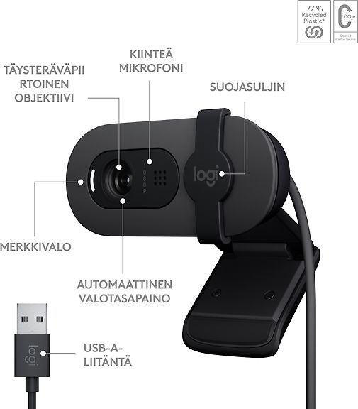 Logitech Brio 100 -web-kamera, musta – kuva 7