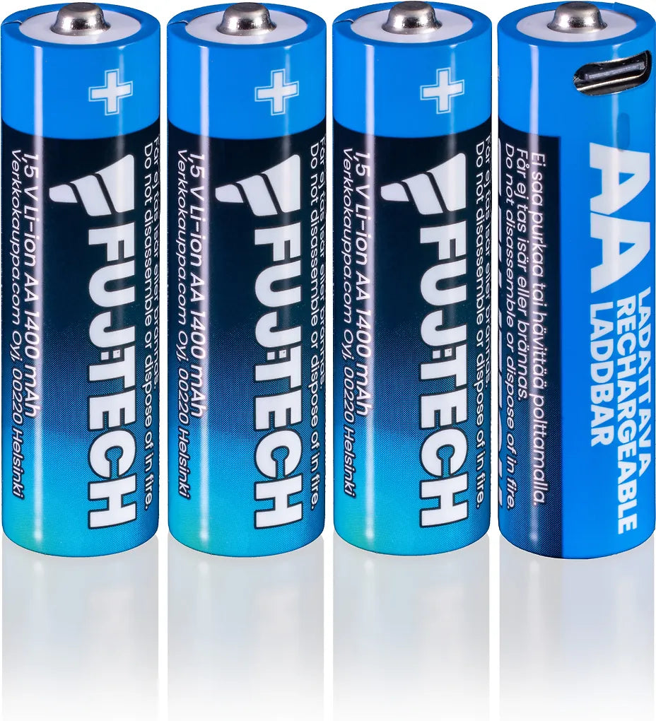 Fuj:tech Li-Ion Rechargeable USB-C AA Battery -akkuparisto, 4 kpl