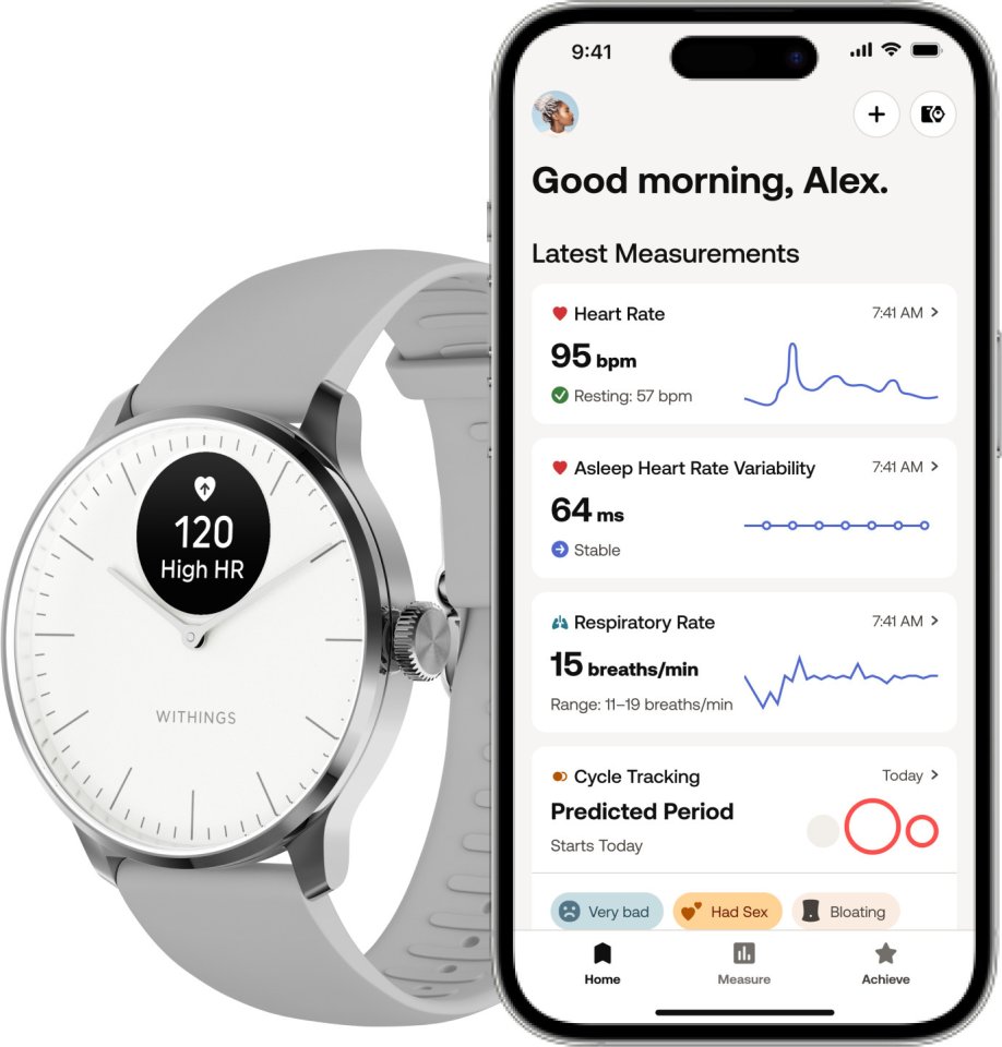 Withings Scanwatch Light -älykello, 37 mm, valkoinen / harmaa