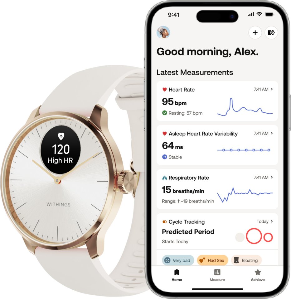 Withings Scanwatch Light -älykello, 37 mm, valkoinen / ruusukulta