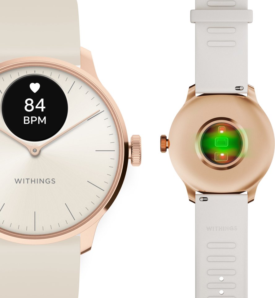 Withings Scanwatch Light -älykello, 37 mm, valkoinen / ruusukulta