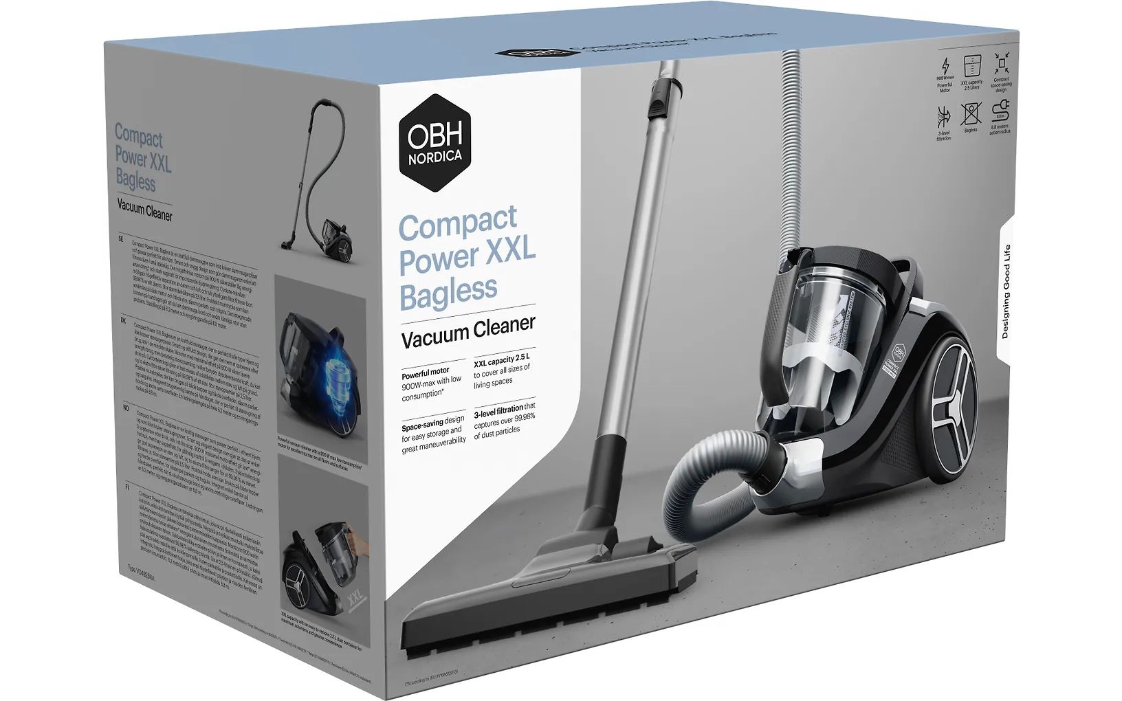 OBH Nordica Compact Power XXL Bagless -pölypussiton pölynimuri, musta Arvosana 4.1/5 perustuen 40 arvosteluun
