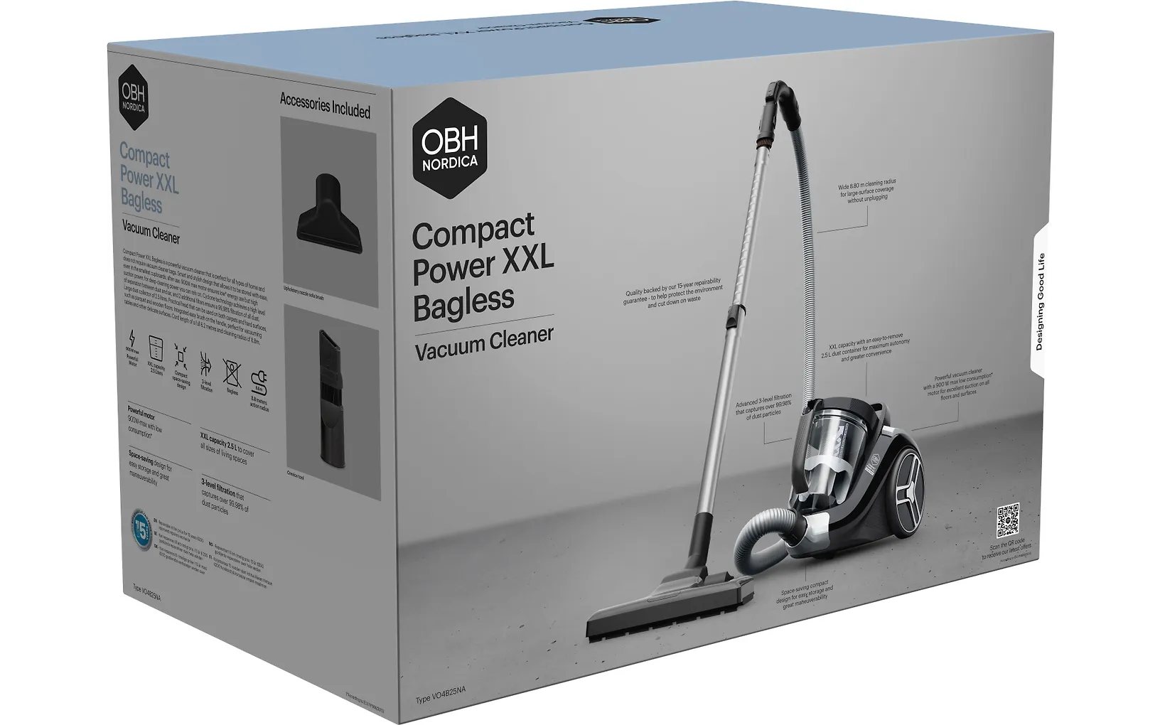 OBH Nordica Compact Power XXL Bagless -pölypussiton pölynimuri, musta Arvosana 4.1/5 perustuen 40 arvosteluun