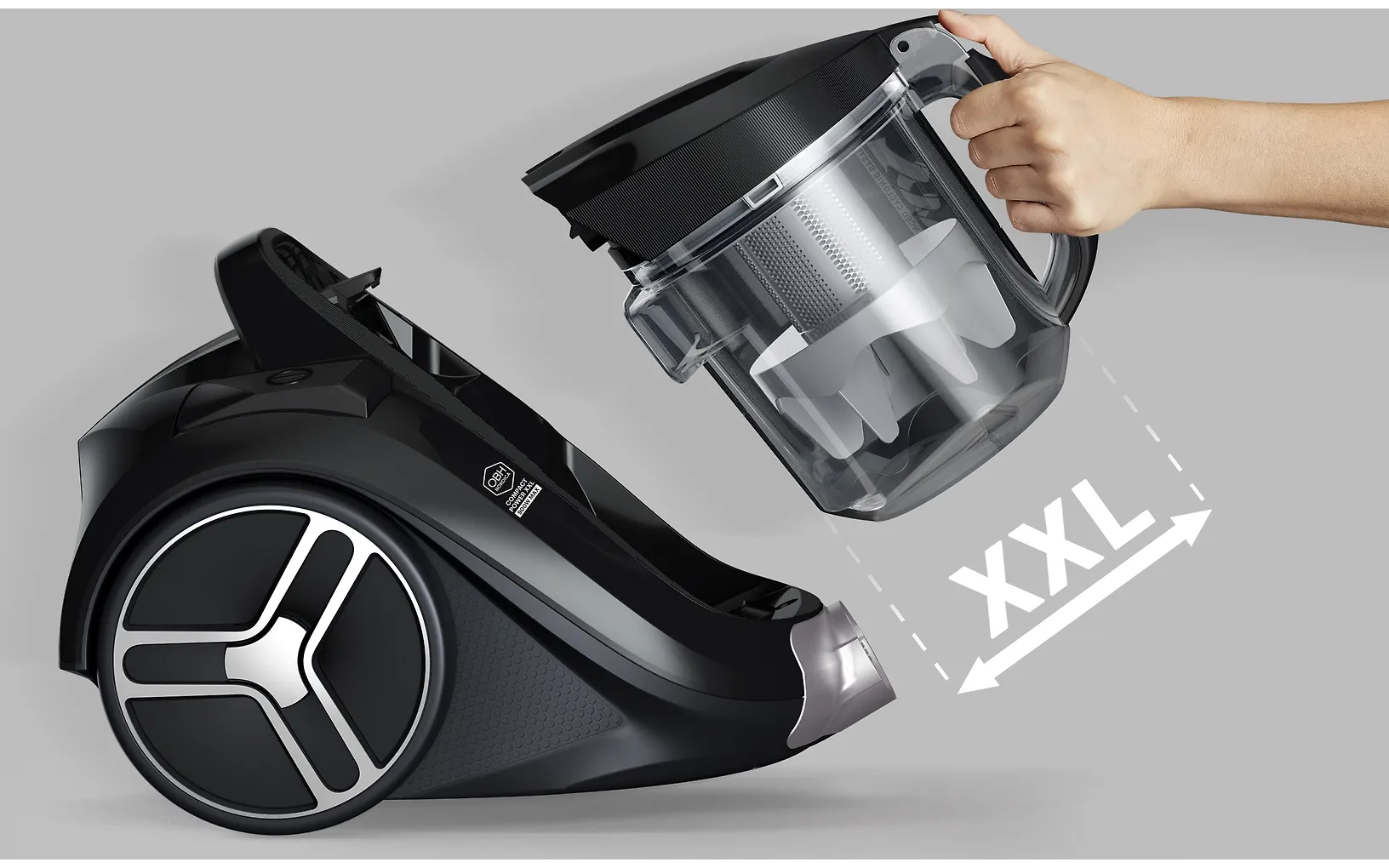 OBH Nordica Compact Power XXL Bagless -pölypussiton pölynimuri, musta Arvosana 4.1/5 perustuen 40 arvosteluun