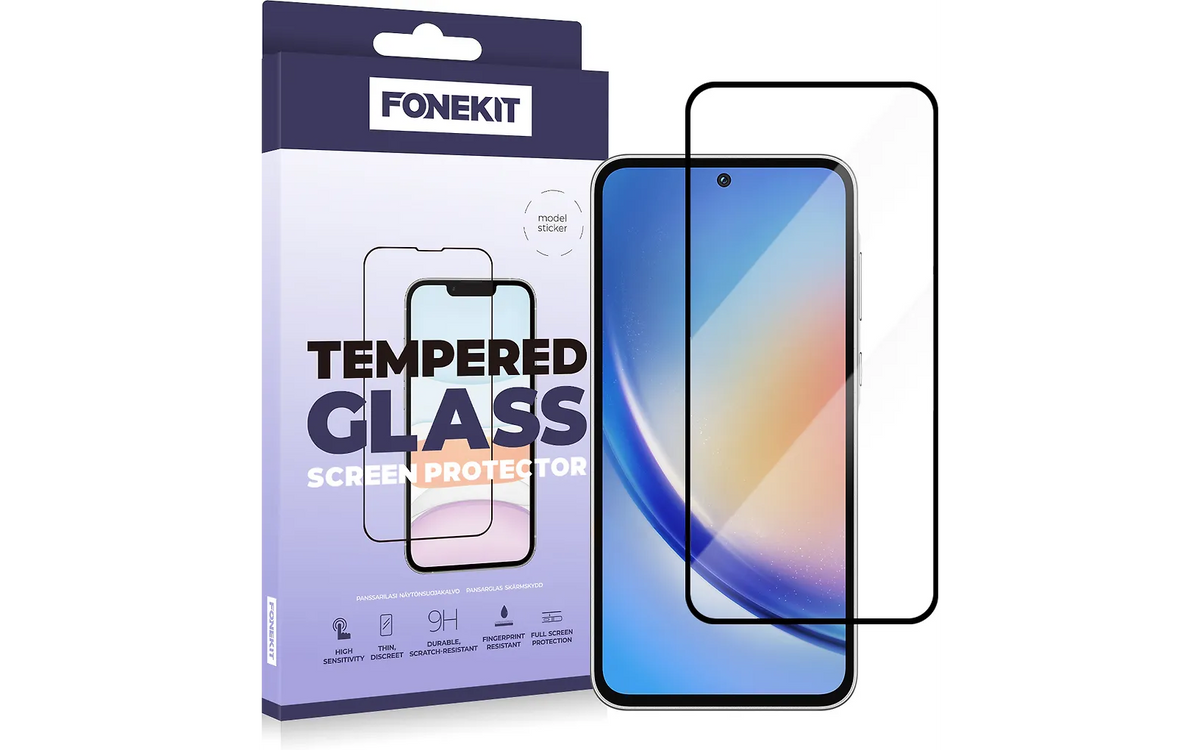 FoneKit Full Cover -panssarilasi, Samsung Galaxy A35 / A55 , musta