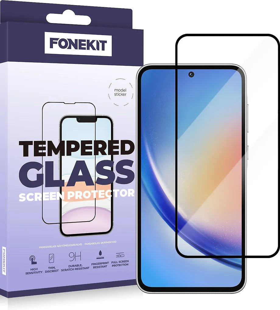 FoneKit Full Cover -panssarilasi, Samsung Galaxy A35, musta