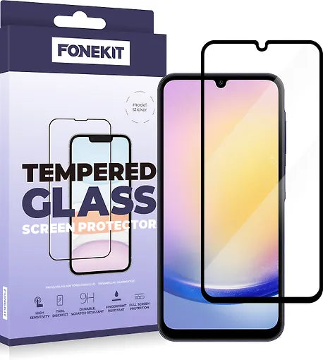 FoneKit Full Cover -pansarglas , Samsung Galaxy A25, svart