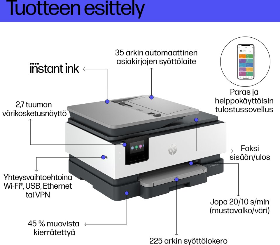 HP OfficeJet Pro 8124e All-in-One -mustesuihkutulostin