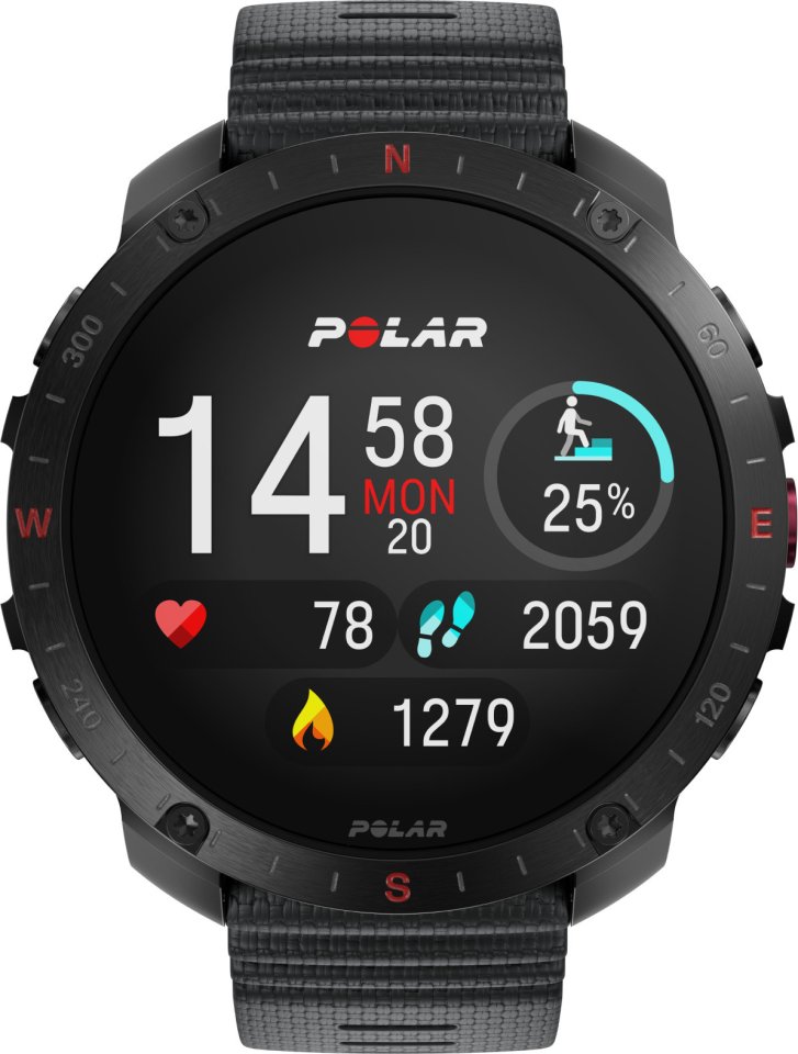 Polar Grit X2 Pro -urheilukello, musta silikoniranneke