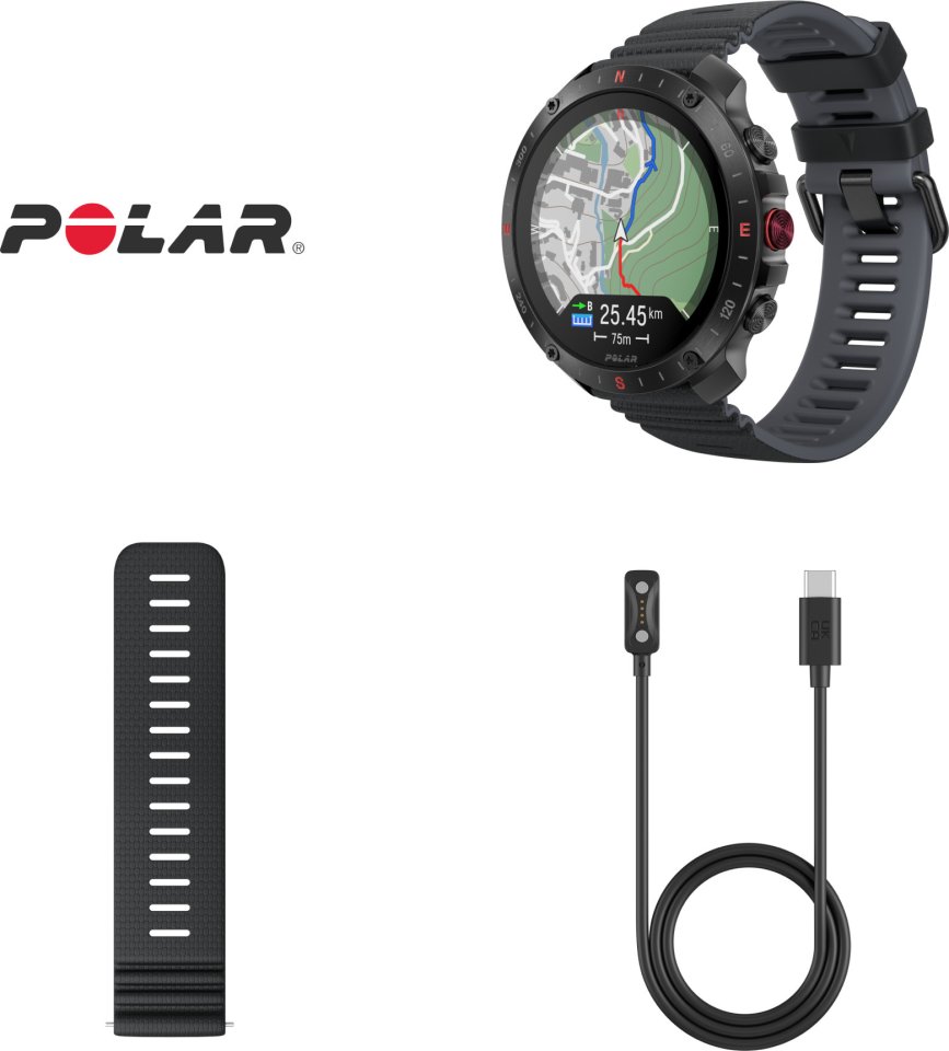 Polar Grit X2 Pro -urheilukello, musta silikoniranneke