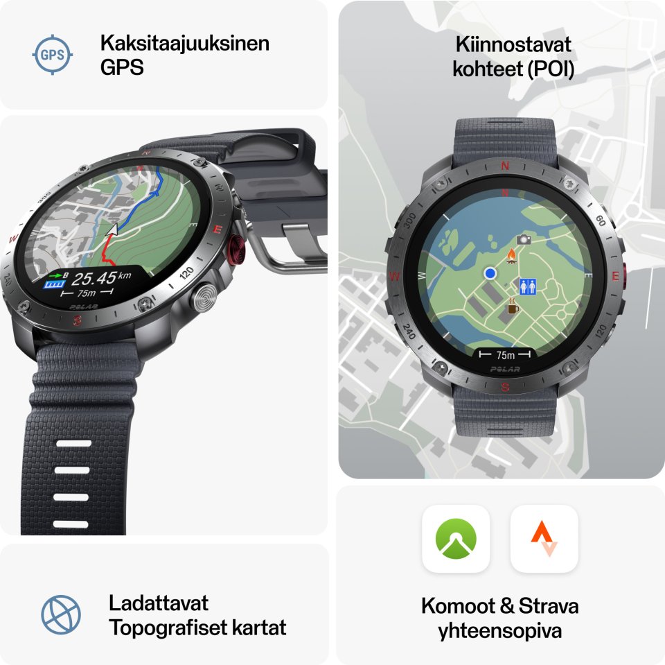 Polar Grit X2 Pro -urheilukello, harmaa silikoniranneke