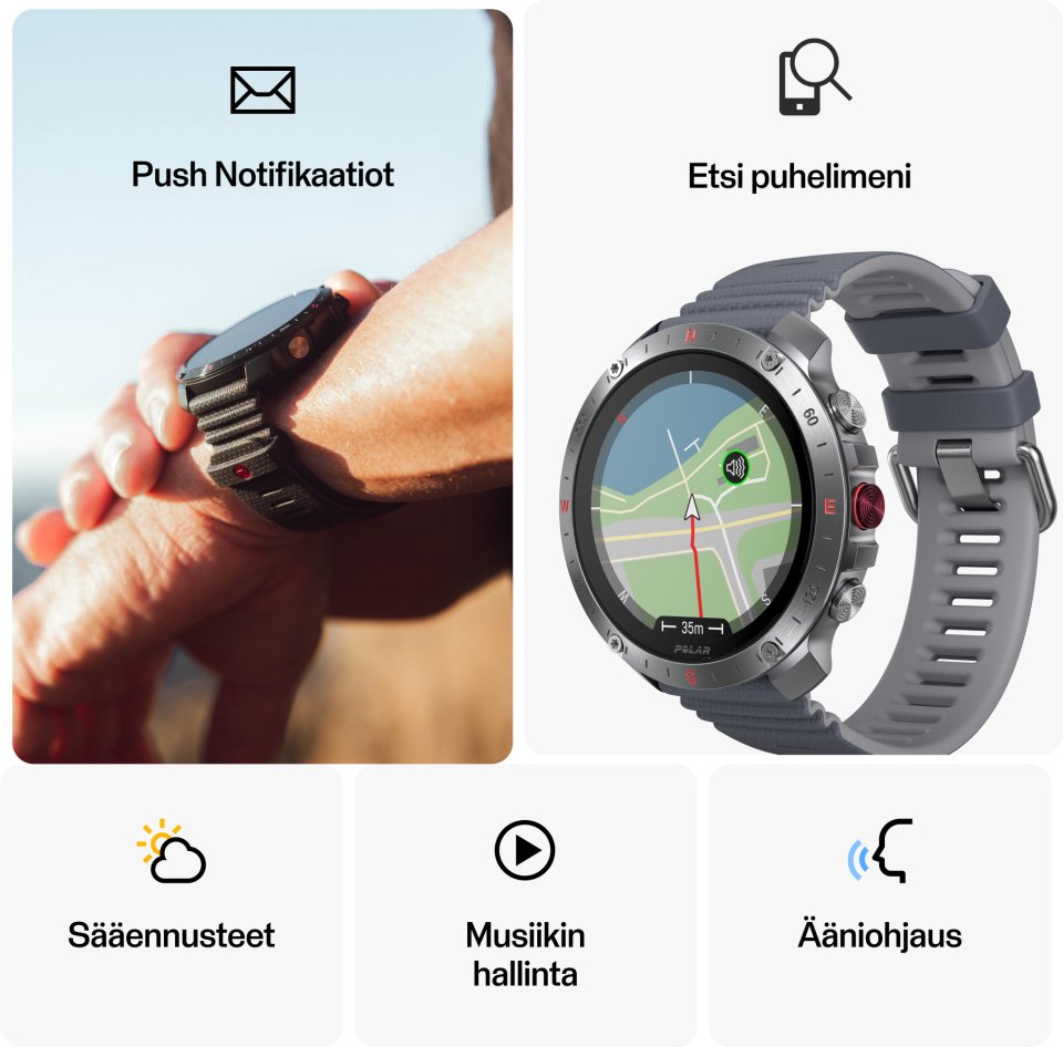 Polar Grit X2 Pro -urheilukello, harmaa silikoniranneke