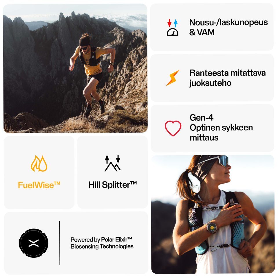 Polar Grit X2 Pro -urheilukello, harmaa silikoniranneke