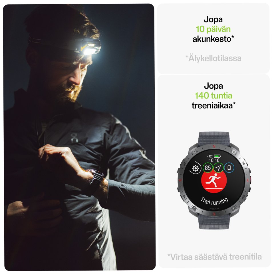 Polar Grit X2 Pro -urheilukello, harmaa silikoniranneke