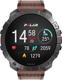 Polar Grit X2 Pro Titan -urheilukello, ruskea nahkaranneke