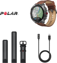 Polar Grit X2 Pro Titan -urheilukello, ruskea nahkaranneke