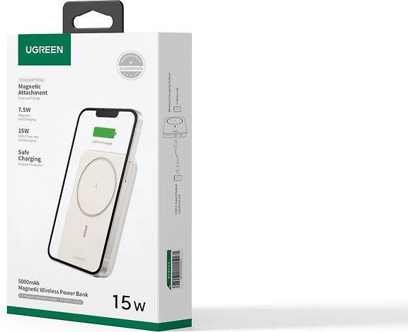 UGREEN Magnetic Wireless Power Bank -langaton varavirtalähde, 5000 mAh, beige – kuva 4