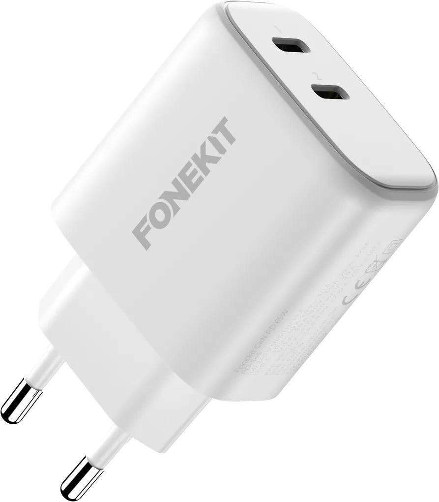 FoneKit GaN PD 65W -nätladdare, USB-C + USB-C, vit