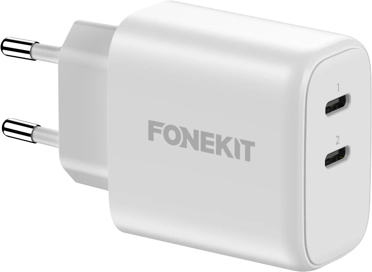 FoneKit GaN PD 65W -nätladdare, USB-C + USB-C, vit