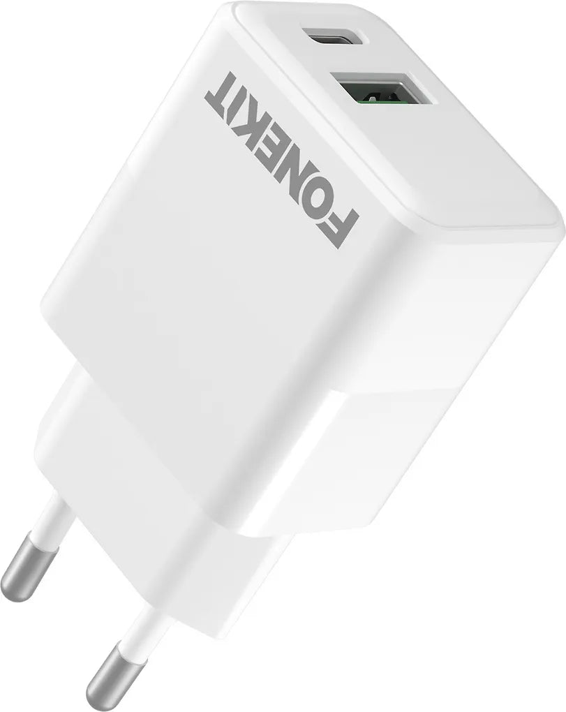 FoneKit Double 20W -laturi, USB-C + USB-A, valkoinen