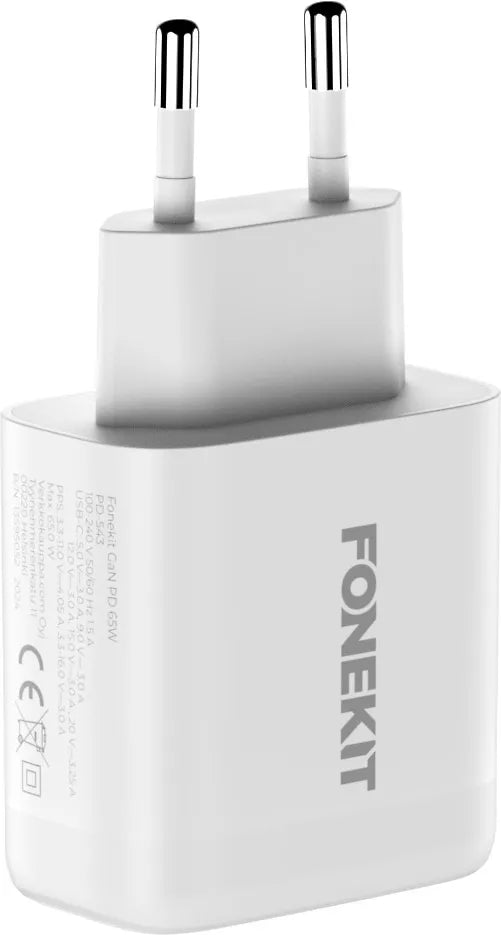 FoneKit GaN PD 65W -verkkovirtalaturi, USB-C, valkoinen