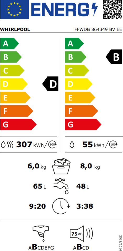 Whirlpool FFWDB 864349 BV EE kuivaava pesukone
