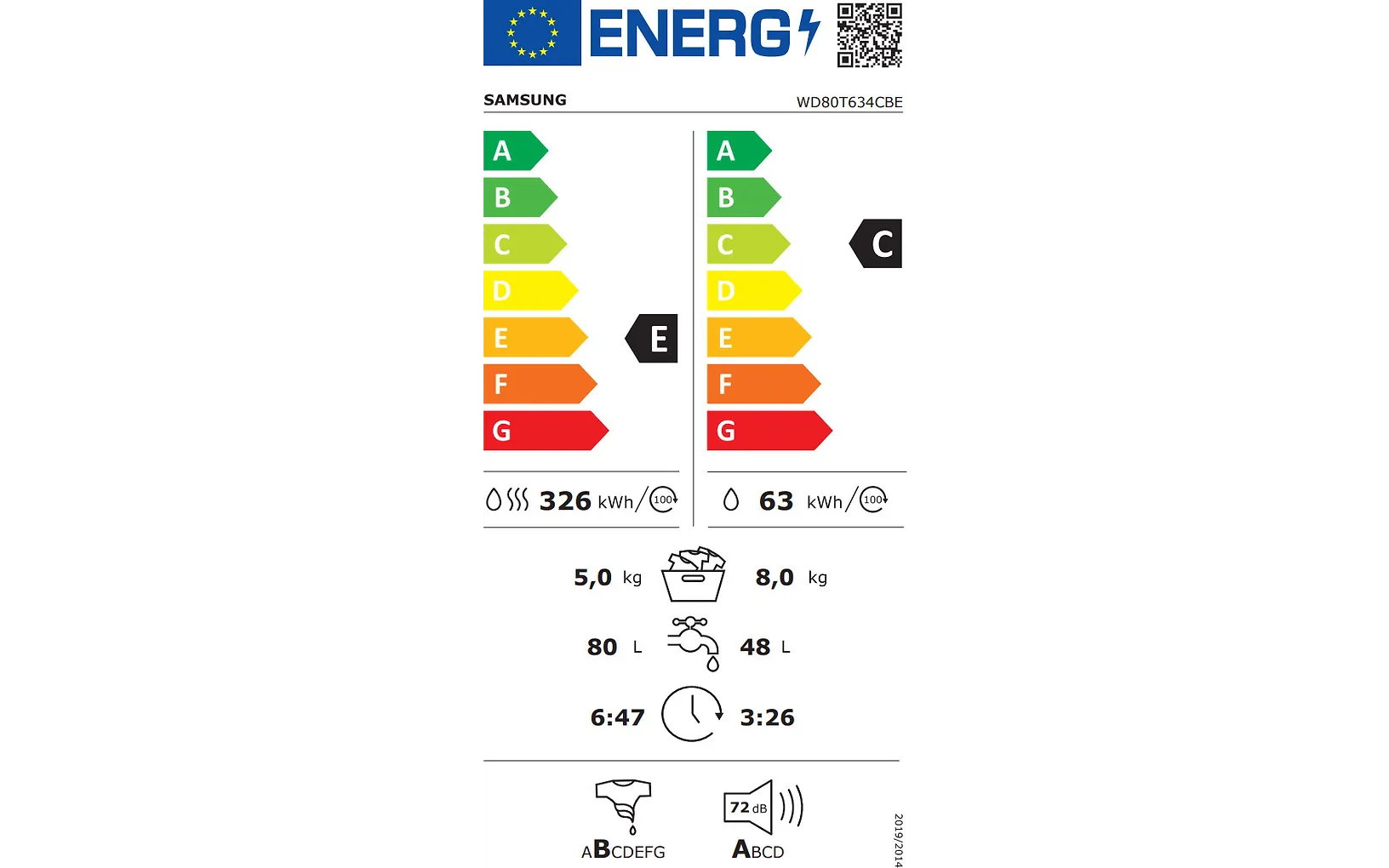 Samsung WD80T634CBE/S4 tvätt/tork-maskin