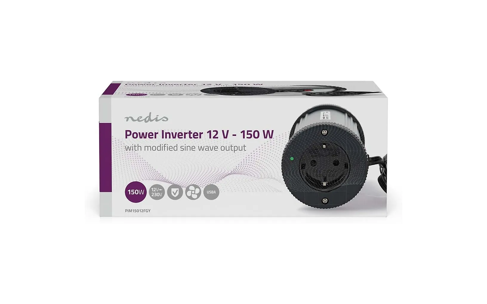 Nedis PIM15012FGY inverter, 12 V, 150 W, modifierad sinusvåg