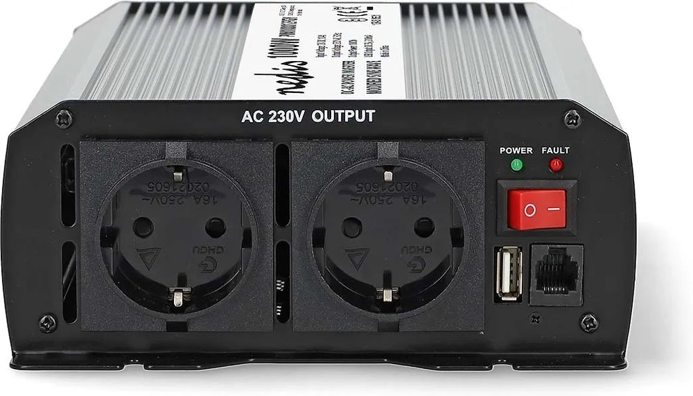 Nedis PIM100012FGY inverter, 12 V, 1000 W, modifierad sinusvåg