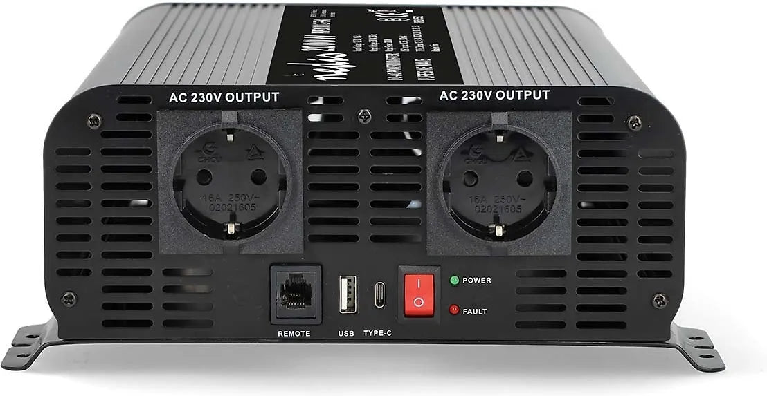 Nedis PIP200012FBK invertteri, 12 V, 2000 W, puhdas siniaalto
